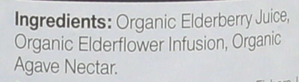 Nutrition facts panel for Biotta Naturals Elderberry Juice, 16.9 oz