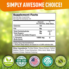 Serving size of two gummies with 1000mg tyrosine