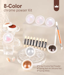 BISHENGYF Mermaid Pearl Chrome nail powder eight color collection on display