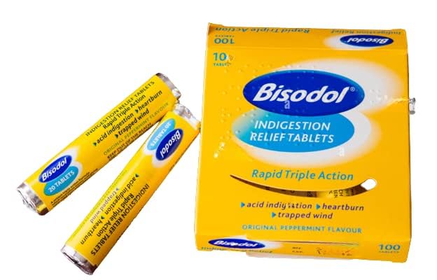 Close-up of Bisodol peppermint flavour tablets