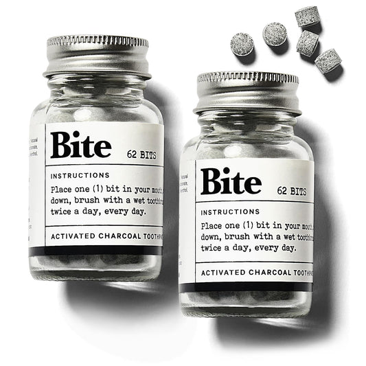 Front view of Bite Whitening Toothpaste Tablets with Mint Charcoal