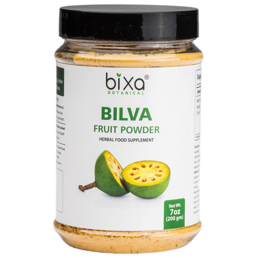 Front view of bixa BOTANICAL Bilva Fruit Powder 200 g bottle