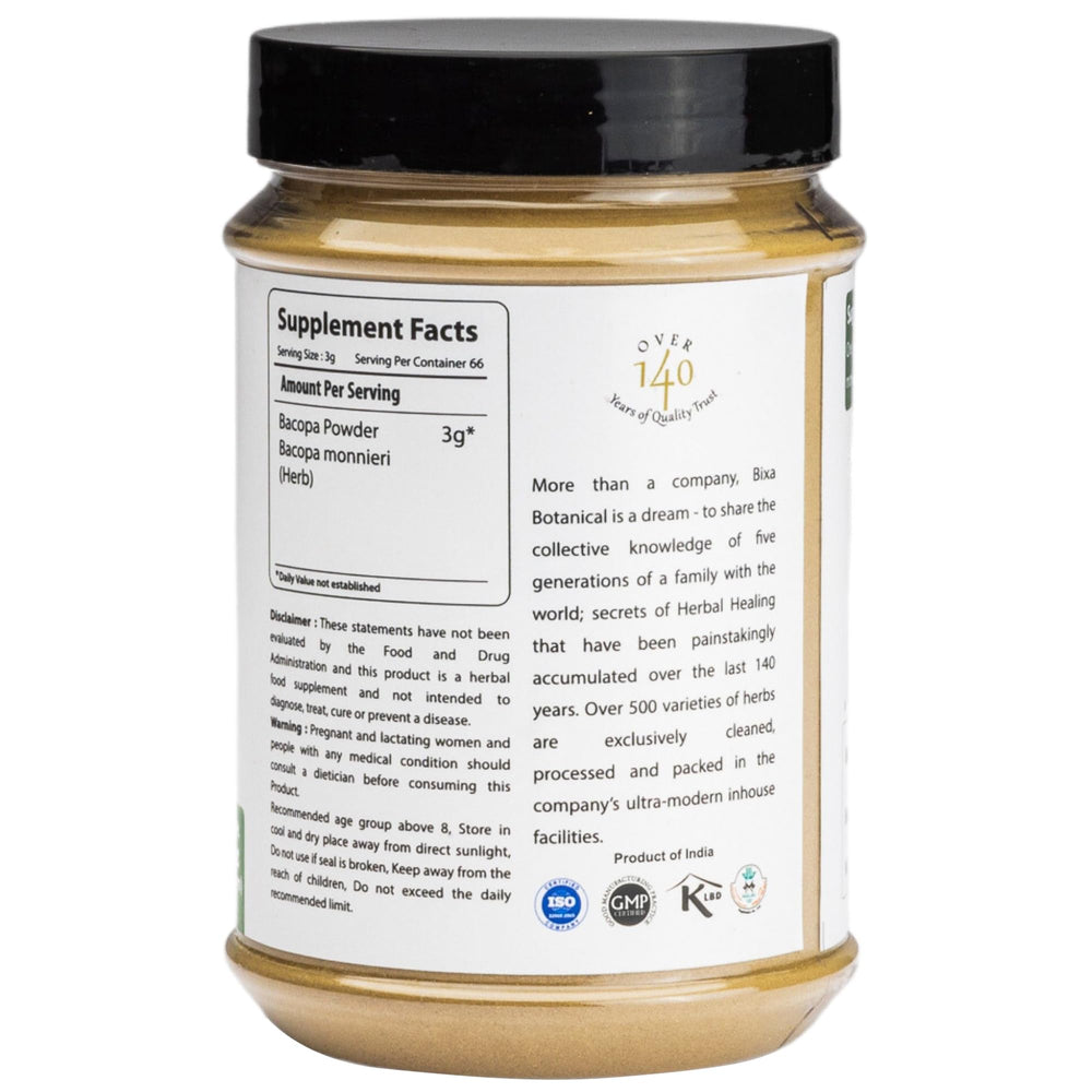Bixa Botanical Brahmi Powder packaging 200g