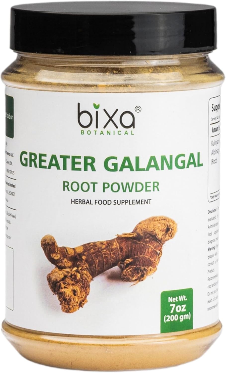 Front view of Bixa Botanical Greater Galangal Powder 200g