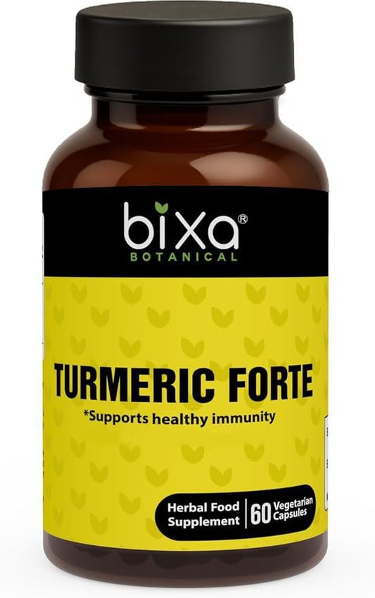 Bottle of Bixa Botanical Turmeric Forte Capsules on white background