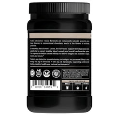 Black Forest high flavanol cocoa powder jar with label shows vegan and non-GMO features