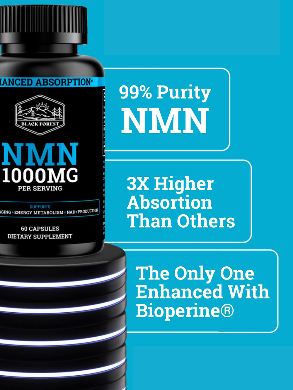 Supplement facts panel for Black Forest NMN