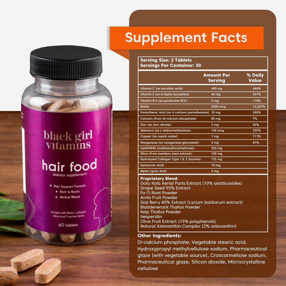 Close-up of Hair Food Biotin + Collagen bottle label