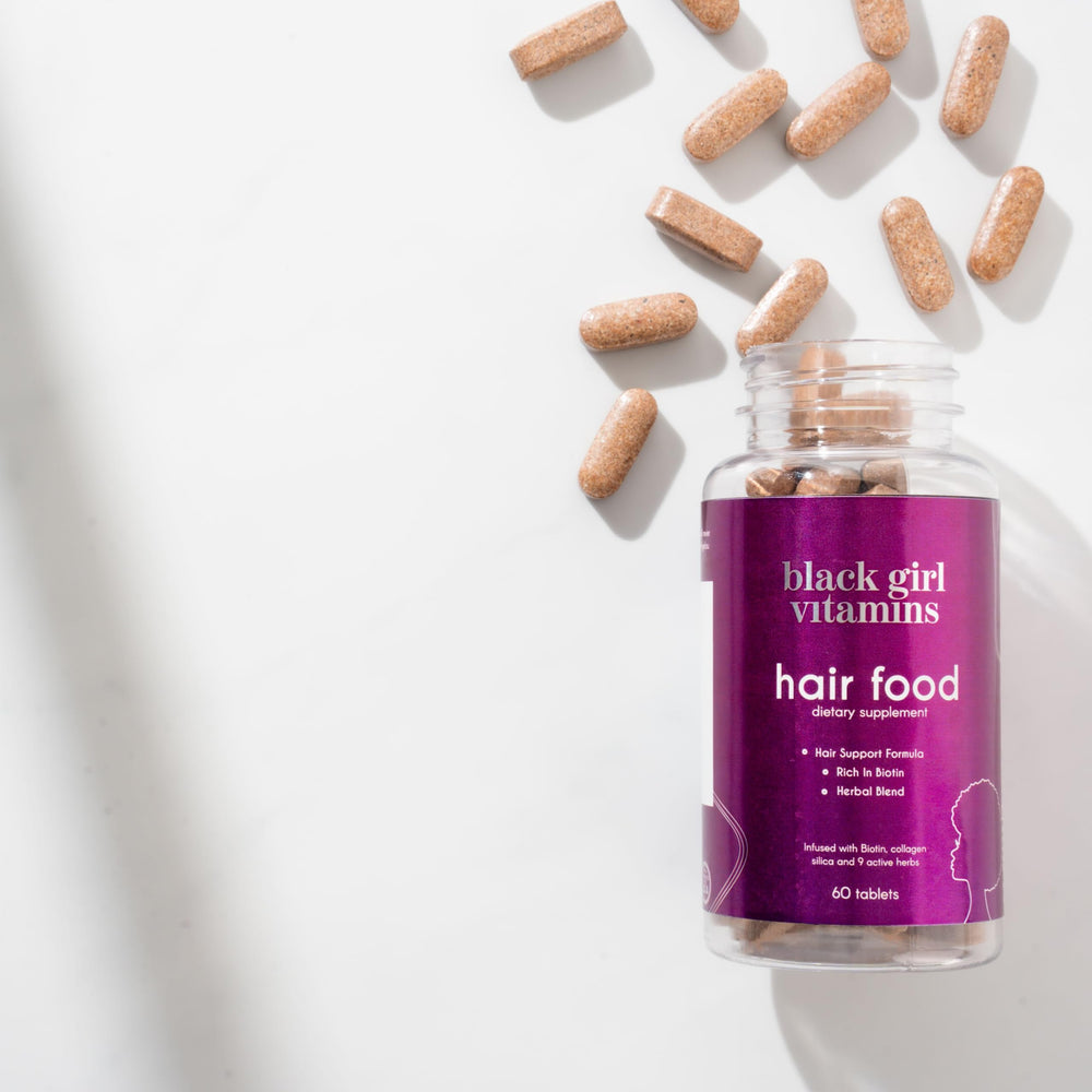 Lifestyle image illustrating healthy hair with Hair Food product