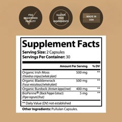 Packaging of Black-owned brand sea moss capsules