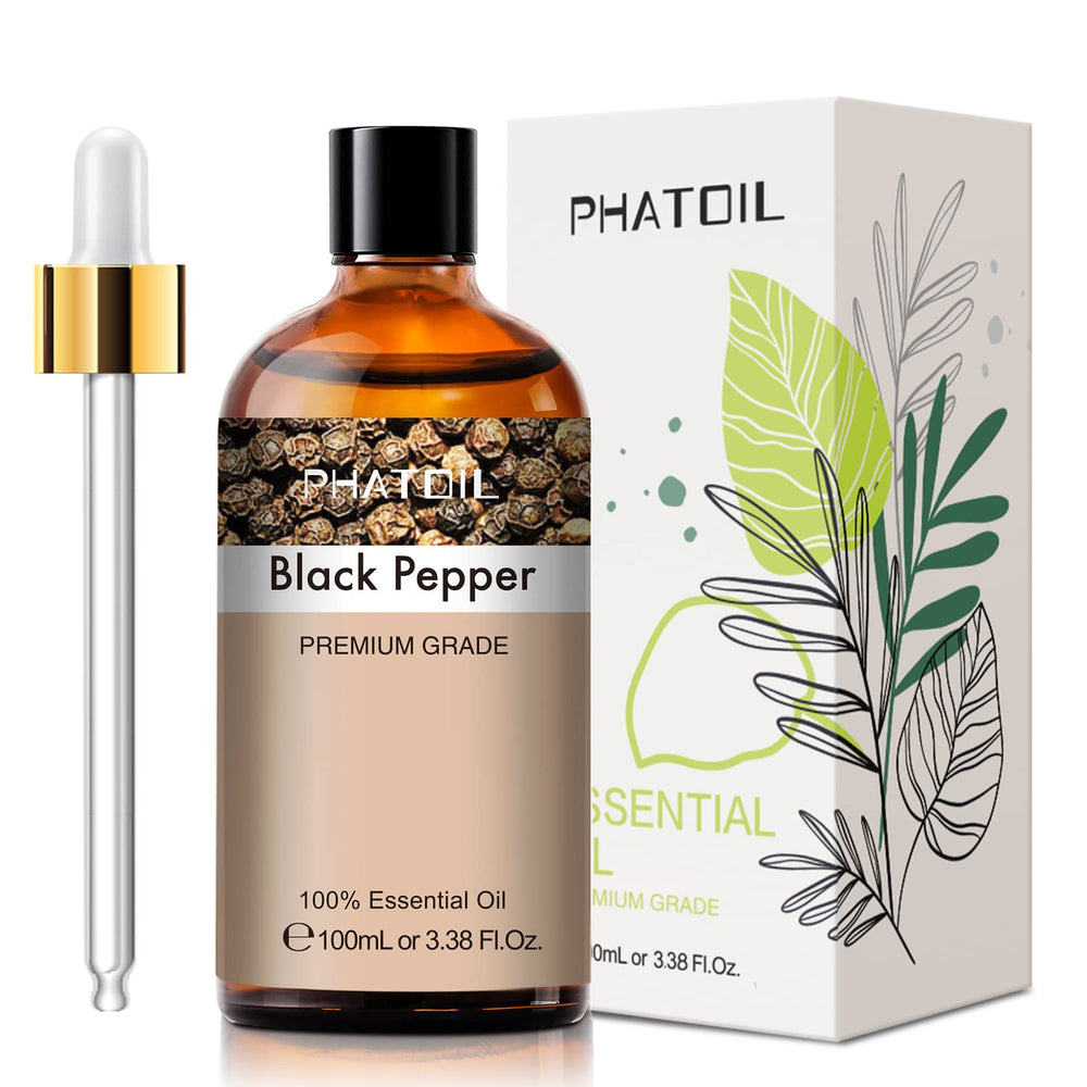 Black Pepper Essential Oil 100ml bottle with built-in dropper