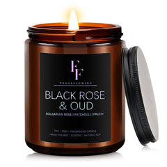 Black Rose & Oud scented candle in 7oz amber jar