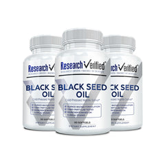 Bottle of Research Verified Black Seed Oil 90 softgels – front view