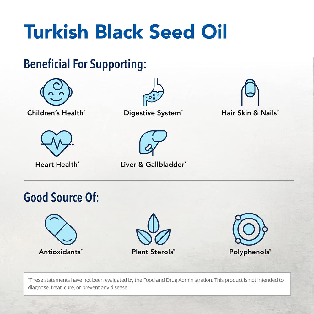 Close-up of black seed oil bottle