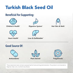Close-up of black seed oil bottle