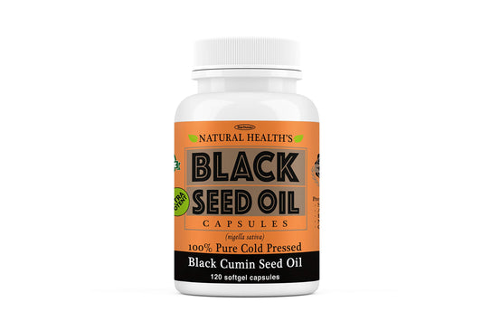 Bottle of black seed oil capsules 1000mg - 120-count