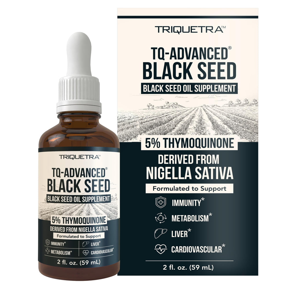 TQ-Advanced Black Seed Oil Liquid bottle labeled 5% Thymoquinone
