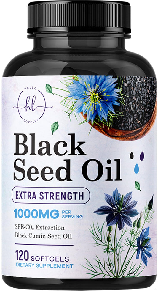 Bottle of black seed oil softgels 1000mg with 120 capsules