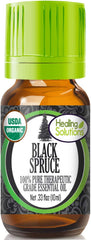 Front view of Healing Solutions Black Spruce Organic essential oil 10ml bottle