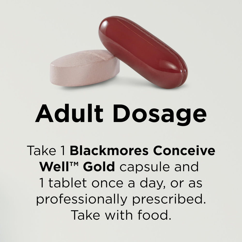 Bottle beside the packaging for Blackmores Conceive Well Gold