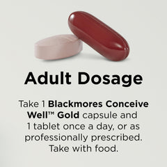 Bottle beside the packaging for Blackmores Conceive Well Gold