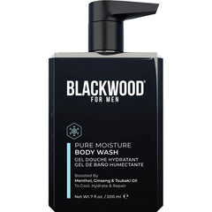 Blackwood For Men Pure Moisture Body Wash bottle delivering deep hydration for sensitive skin.