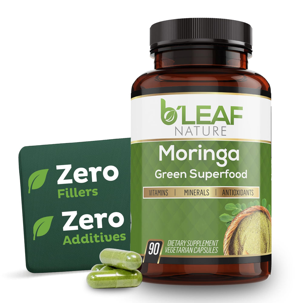 Bottle of B’LEAF NATURE Moringa Capsules 1000mg – 90 count