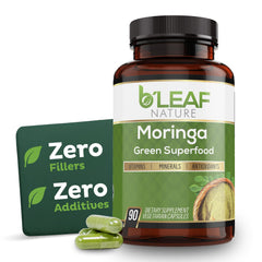 Bottle of B’LEAF NATURE Moringa Capsules 1000mg – 90 count