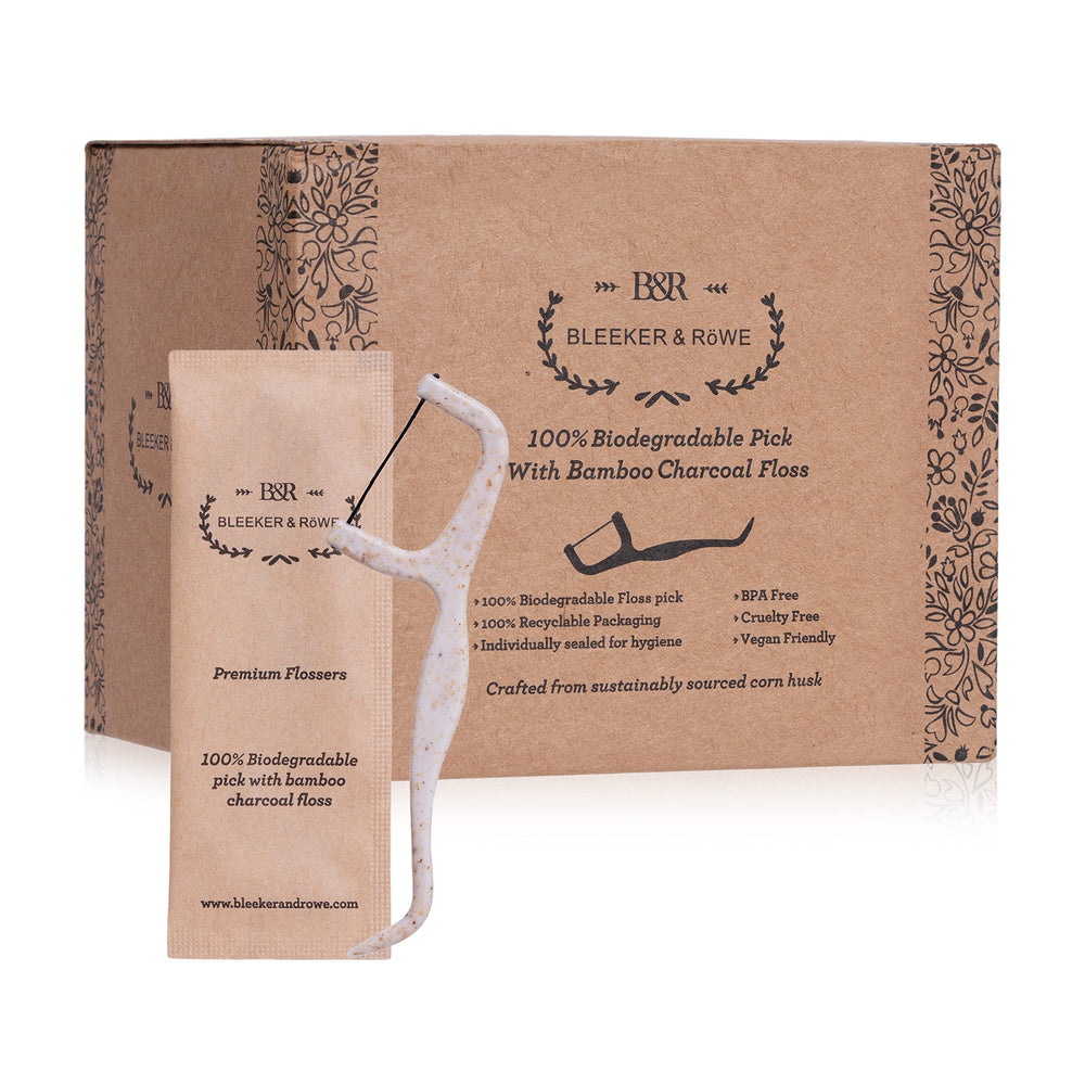 Bleeker & Rowe biodegradable floss picks with bamboo charcoal floss