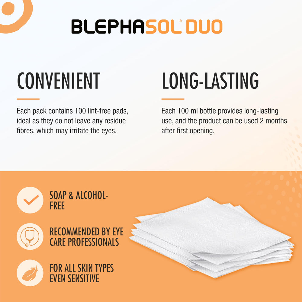 Close-up of Blephasol Duo application with cotton pad