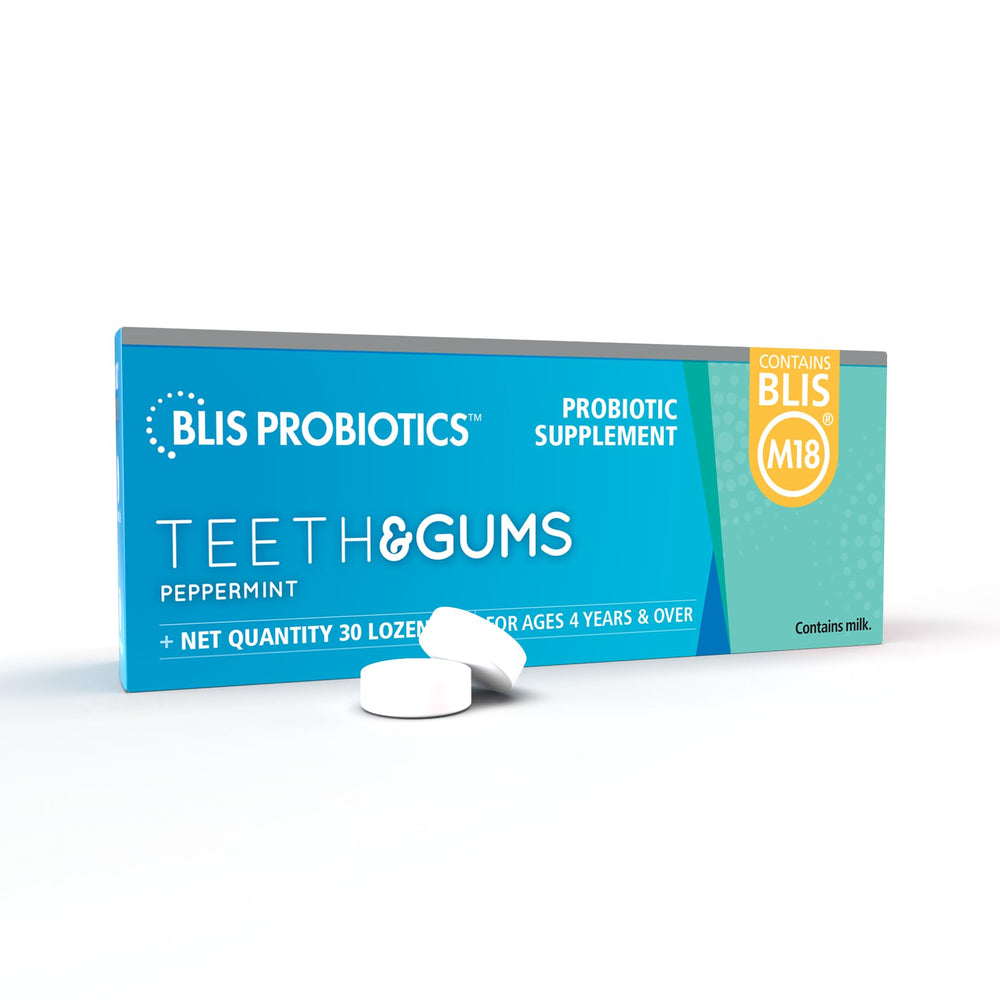 Front view of BLIS Teeth & Gums probiotic lozenges