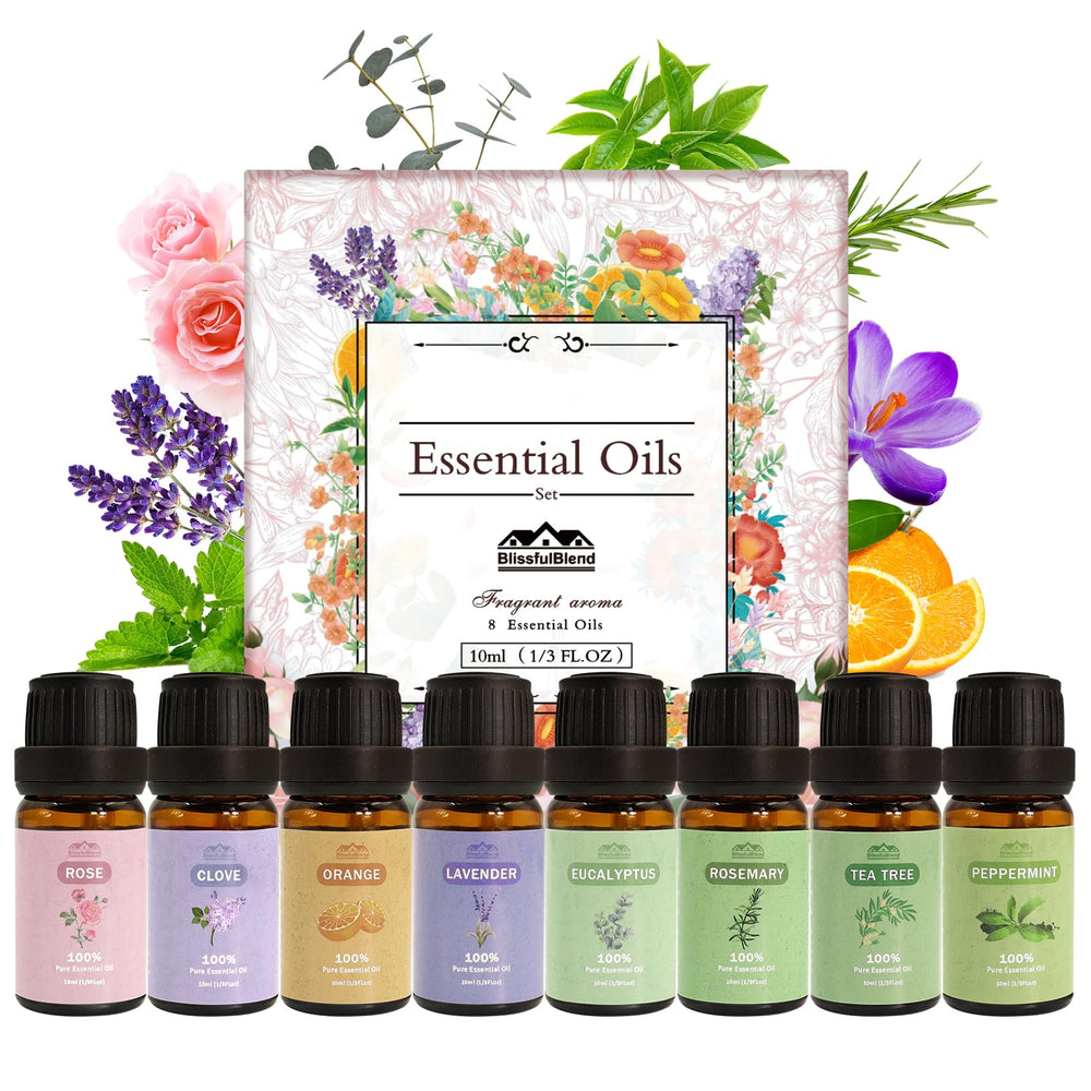 BlissfulBlend 8-pack essential oils Peppermint and Lavender in amber 10ml bottles