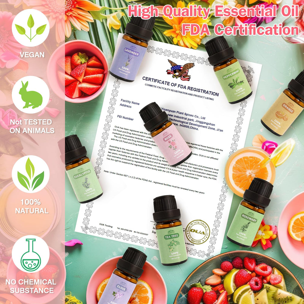Rose, Rosemary, Clove, and Orange essential oils in BlissfulBlend 10ml bottles
