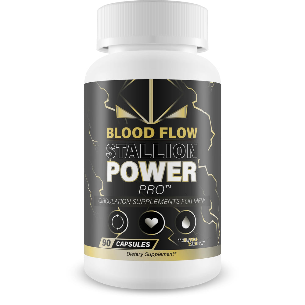 Bottle of Blood Flow Stallion Power Pro capsules with label