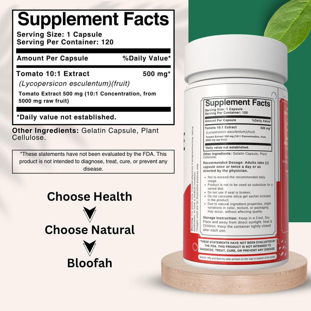 Product label highlighting 10:1 tomato extract and lycopene