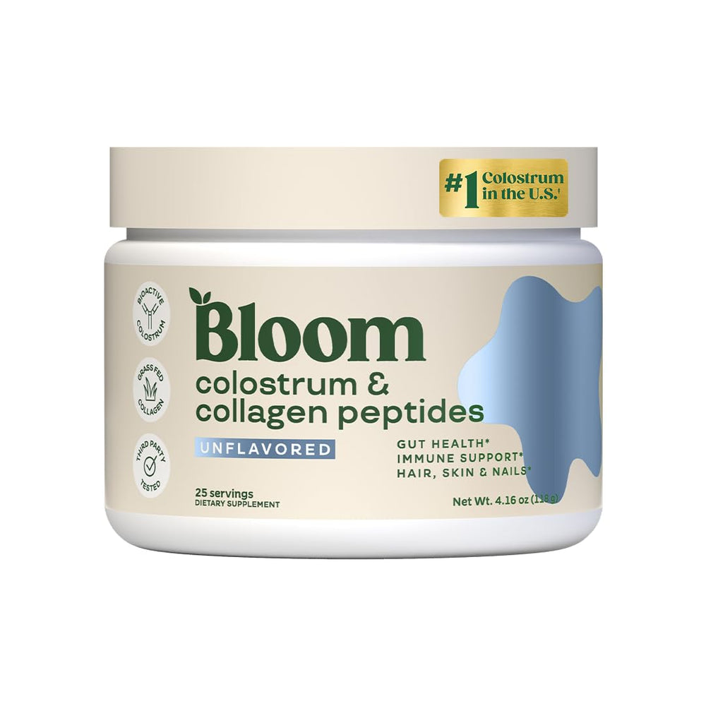 Bloom Nutrition bovine colostrum powder with vitamin B12 in a jar – unflavored, 25 servings