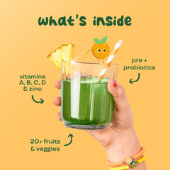 Nutritional highlights: vitamins A, B, C, D, Zinc, probiotics and chlorella