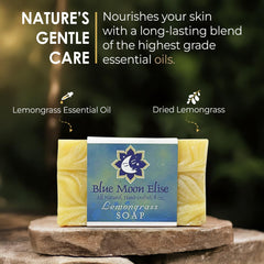 Blue Moon Elise lemongrass bar soap close-up reveals vibrant texture and fresh aroma.