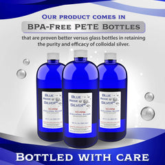 Blue Ridge Silver 32 oz bottle displayed with glass and packaging