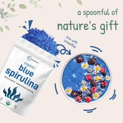Blue spirulina powder added to a smoothie bowl