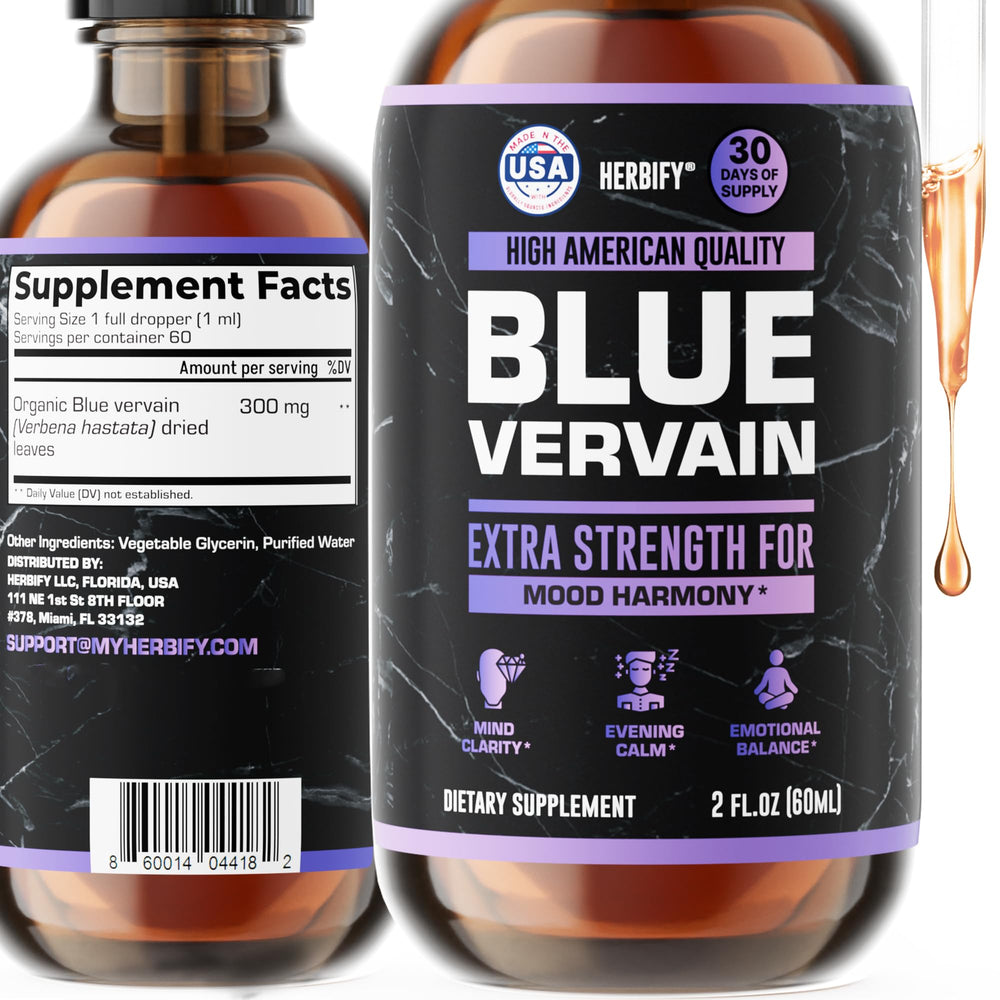 Blue Vervain Drops bottle on white background