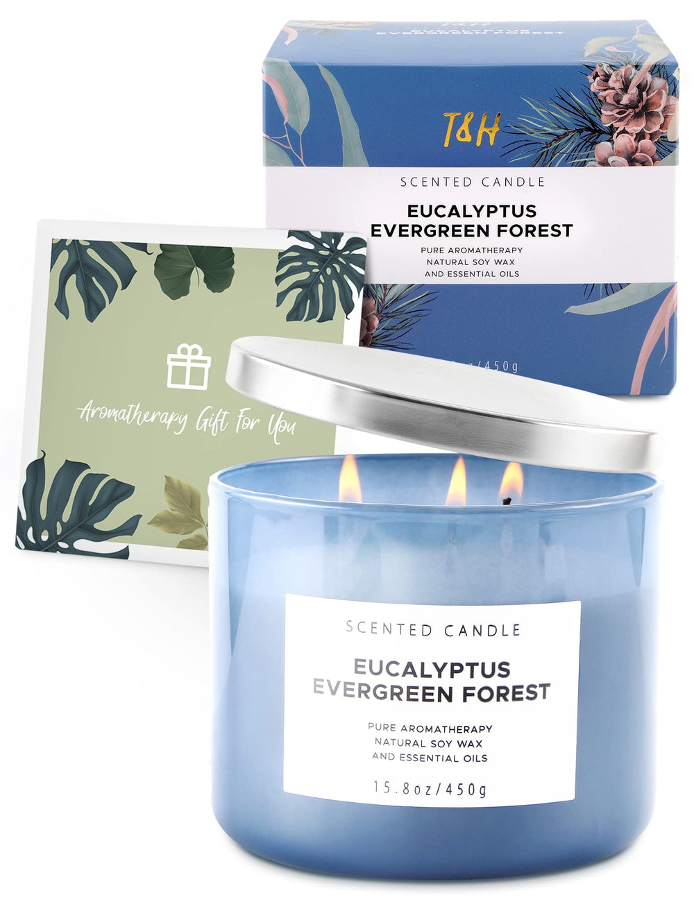 Deep blue glass jar with product label