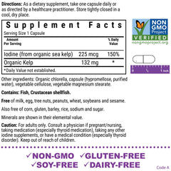 Product label showing Organic Sea Kelp and 225 mcg iodine