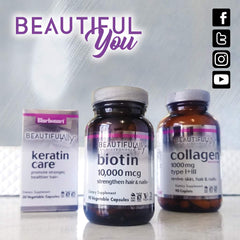Front packaging and nutrition facts for Beautiful Ally Biotin