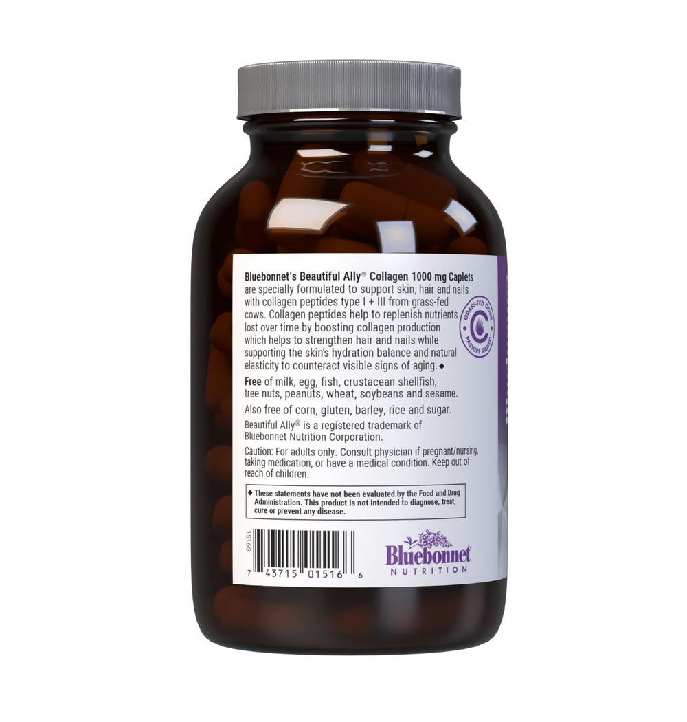 Nutrition facts panel for Bluebonnet Beautiful Ally Collagen Caplets