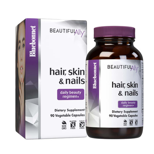 Bottle of BlueBonnet Beautiful Ally Hair Skin Nails capsules