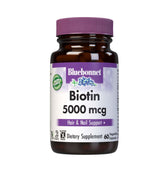 Bluebonnet Biotin 5000 mcg bottle with label and 60 capsules
