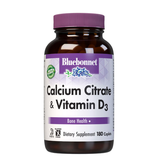 Front view of Bluebonnet Calcium Citrate with Vitamin D3 1000mg caplets bottle