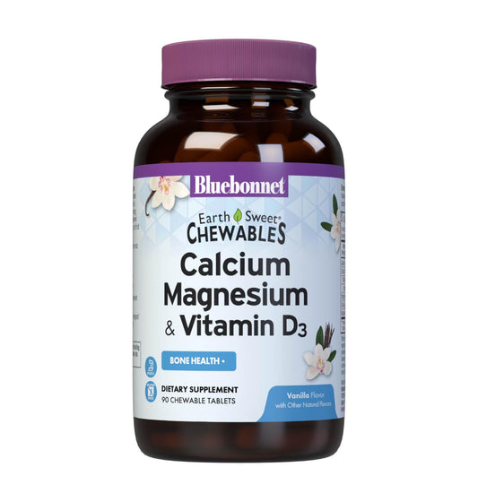 Bluebonnet Nutrition Calcium Magnesium Plus Vitamin D3 EarthSweet vanilla chewables bottle front