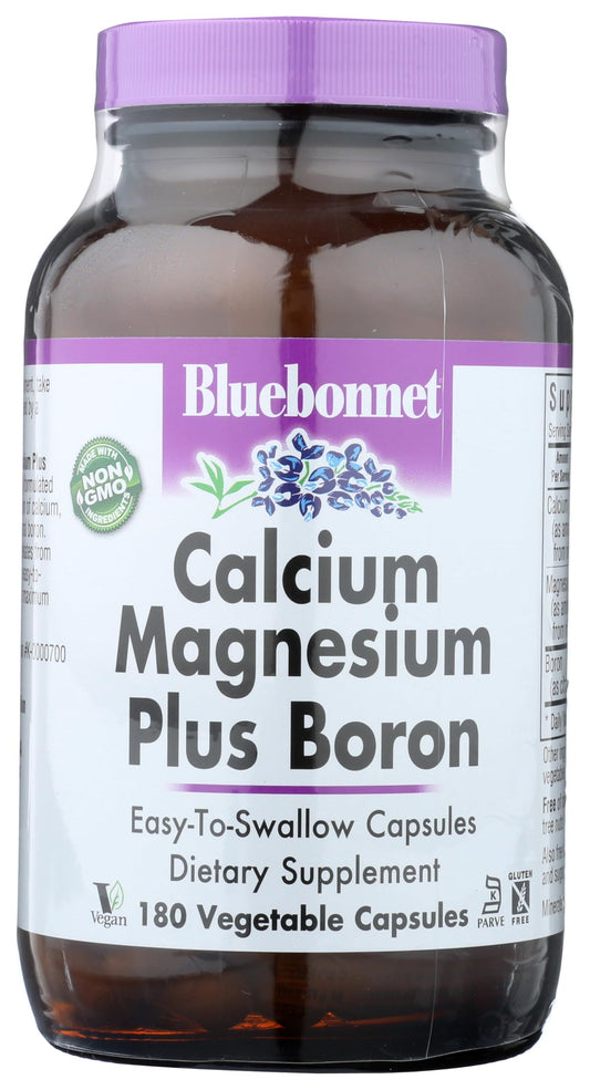 Front view of BlueBonnet Calcium Magnesium Plus Boron capsules bottle